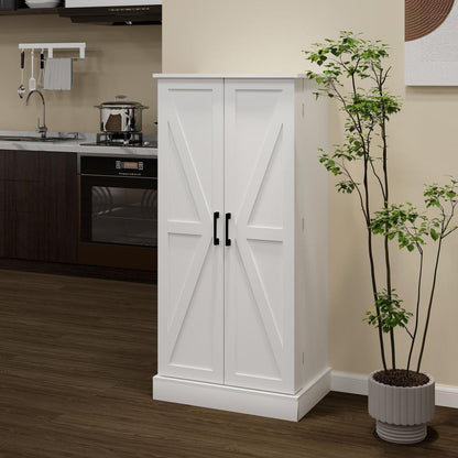 50" LED Kitchen Pantry Cabinet,Freestanding Buffet Cupboards Sideboard with 2 Doors with Racks and Shelves for Kitchen, Living Room and Dining Room-White