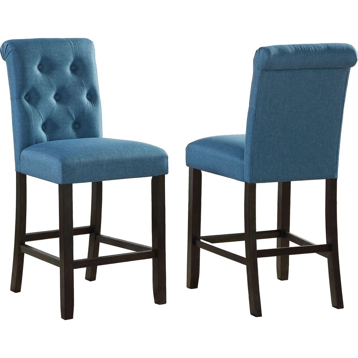 Leviton Solid Wood Tufted Asons Counter Height Stool, Set of 2, Blue
