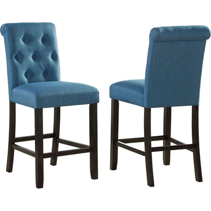 Leviton Solid Wood Tufted Asons Counter Height Stool, Set of 2, Blue