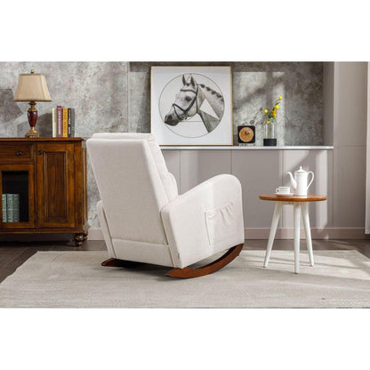 High Back Rocking Chair Nursery Chair .Comfortable Rocker Fabric Padded Seat .Modern High Back Armchair