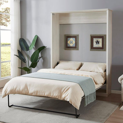 Queen Size Half Self-Close and Open Murphy Bed Cabinet Space-Saving Bed Perfect for Guest Room, for Bed Room, Guest Room, Home Office, Rustic White