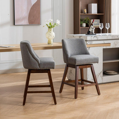 Counter Height Swivel Barstools, 26" H Seat Height Upholstered Bar Stools Set of 2, Fabric in Gray - Streamdale Furniture