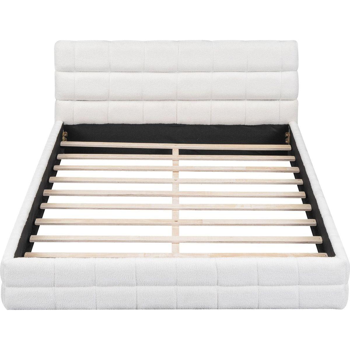Queen Size Upholstered Platform Bed, White