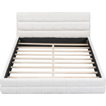 Queen Size Upholstered Platform Bed, White