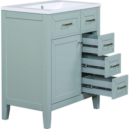 30" Bathroom Vanity with Sink Combo, Green Bathroom Cabinet with Drawers, Solid Frame and MDF Board