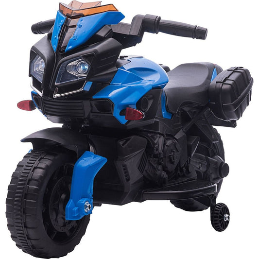 6V Electric Motorcycle for Kids, Dirt Bike, Battery-Powered Ride-On Toy Off-Road Street Bike with Pedal, Headlights, and Training Wheels, Blue