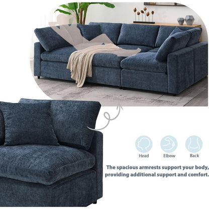 130x65" Modern Modular Cloud Sofa Bed, 6 Seat Chenille Sectional Couch Set with Ottoman,Free Combination,Convertible U Shaped Sleeper Sofa for Living Room, Apartment, 3 Colors