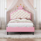 Twin Size Lovely Crown Fantasy PU Leather Princess Bed with Tufted Headboard, Pink+Cream