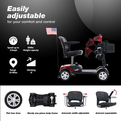 MAX SPORT RED 4 Wheels Outdoor Compact Mobility Scooter with 2pcsx12AH Lead acid Battery