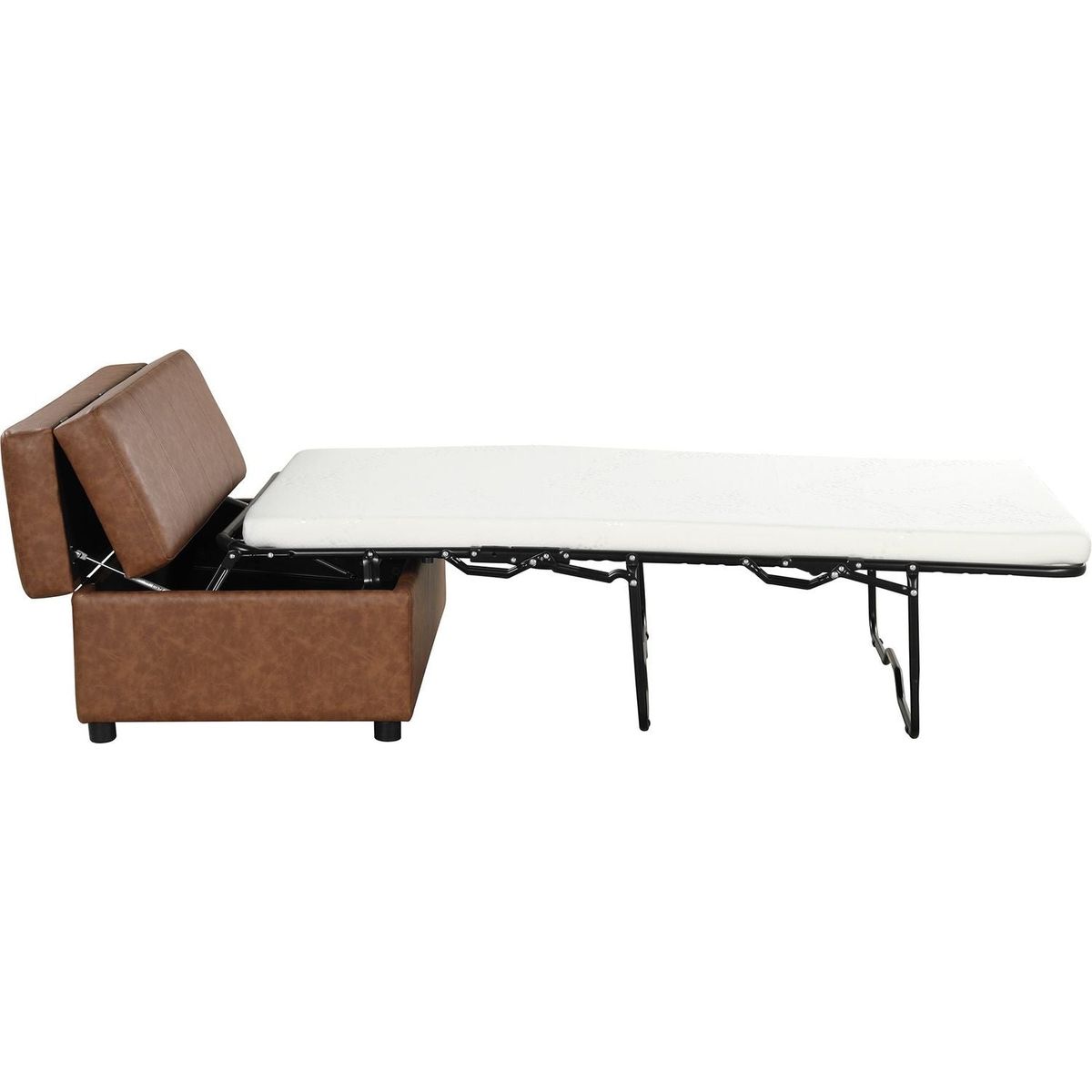 Twin Size Folding Ottoman Sleeper Bed with Mattress Convertible Guest Bed Brown
