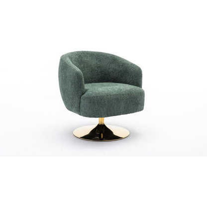 Chenille Fabric Accent Swivel Chair With Gold Metal Round Base,Green