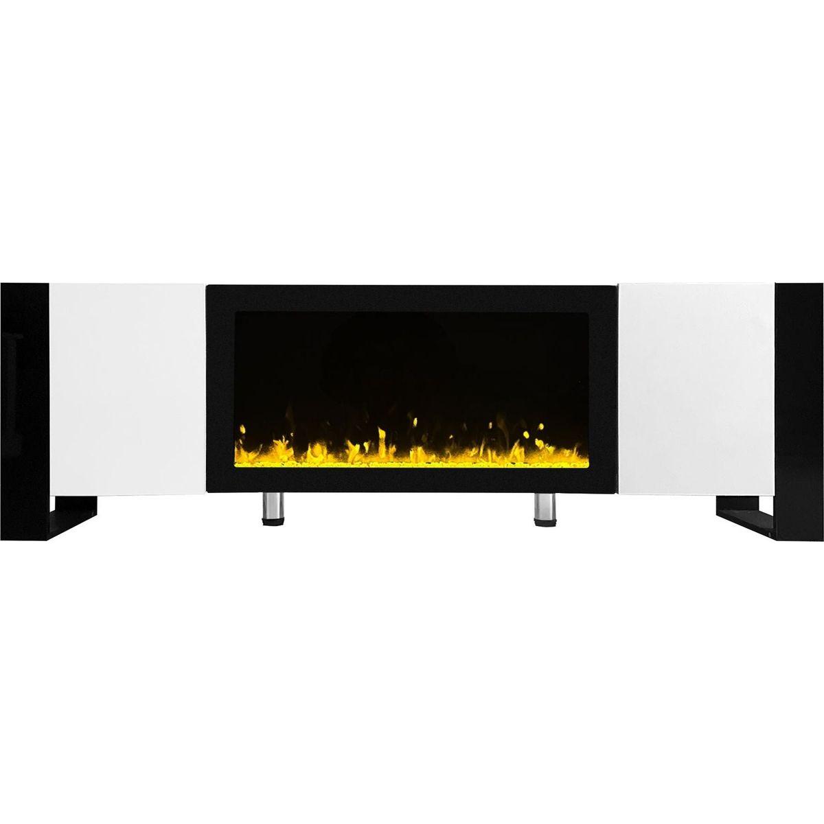 Modern TV Stand with 34.2" Non-heating Electric Fireplace, High Gloss Entertainment Center with 2 Cabinets, Media Console for TVs up to 78", White