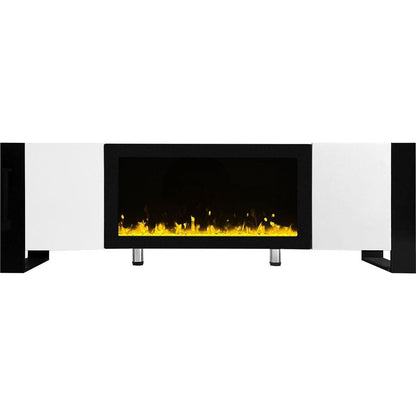 Modern TV Stand with 34.2" Non-heating Electric Fireplace, High Gloss Entertainment Center with 2 Cabinets, Media Console for TVs up to 78", White