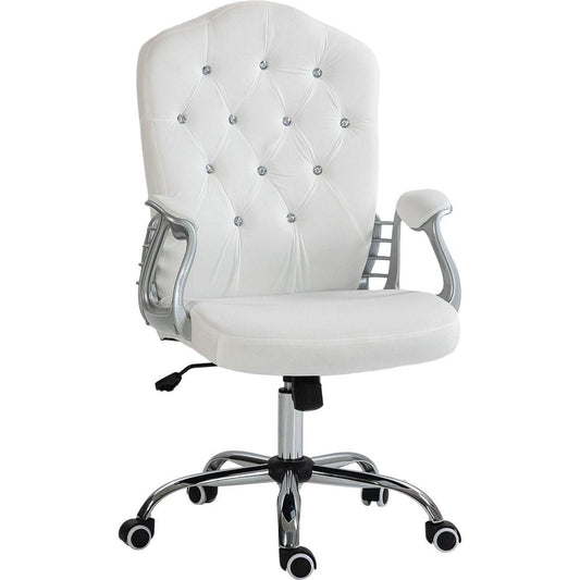 Vinsetto Home Office Chair, Velvet Computer Chair, Button Tufted Desk Chair with Swivel Wheels, Adjustable Height, and Tilt Function, White