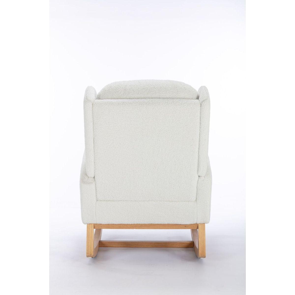 Teddy Fabric Rocking Chair With Packet Wood Legs,Ivory
