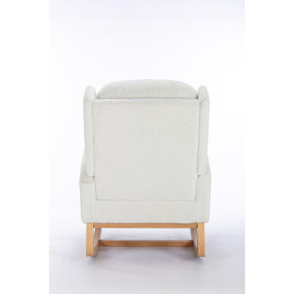 Teddy Fabric Rocking Chair With Packet Wood Legs,Ivory