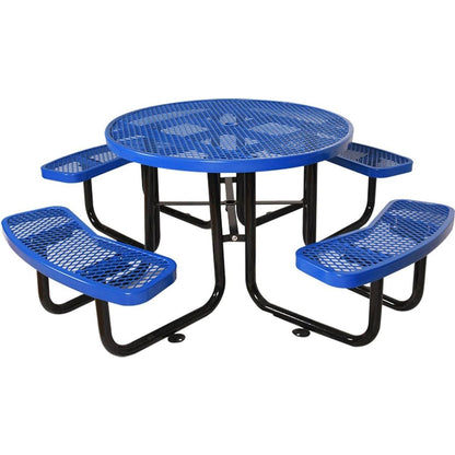 Round Outdoor Steel Picnic Table 46" blue, with umbrella pole