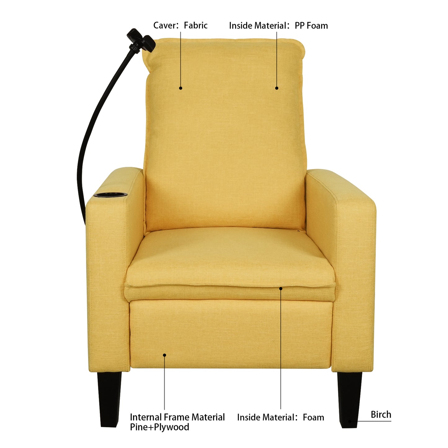 Recliner Chairs for Adults, Adjustable Recliner Sofa with Mobile Phone Holder & Cup Holder, Modern Reclining Chairs Fabric Push Back Recliner Chairs for Living Room, Bedroom, YELLOW