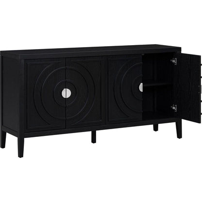 Retro Sideboard door with Circular Groove Design Round Metal Door Handle for Entrance, Dining Room, Living Room (Black)