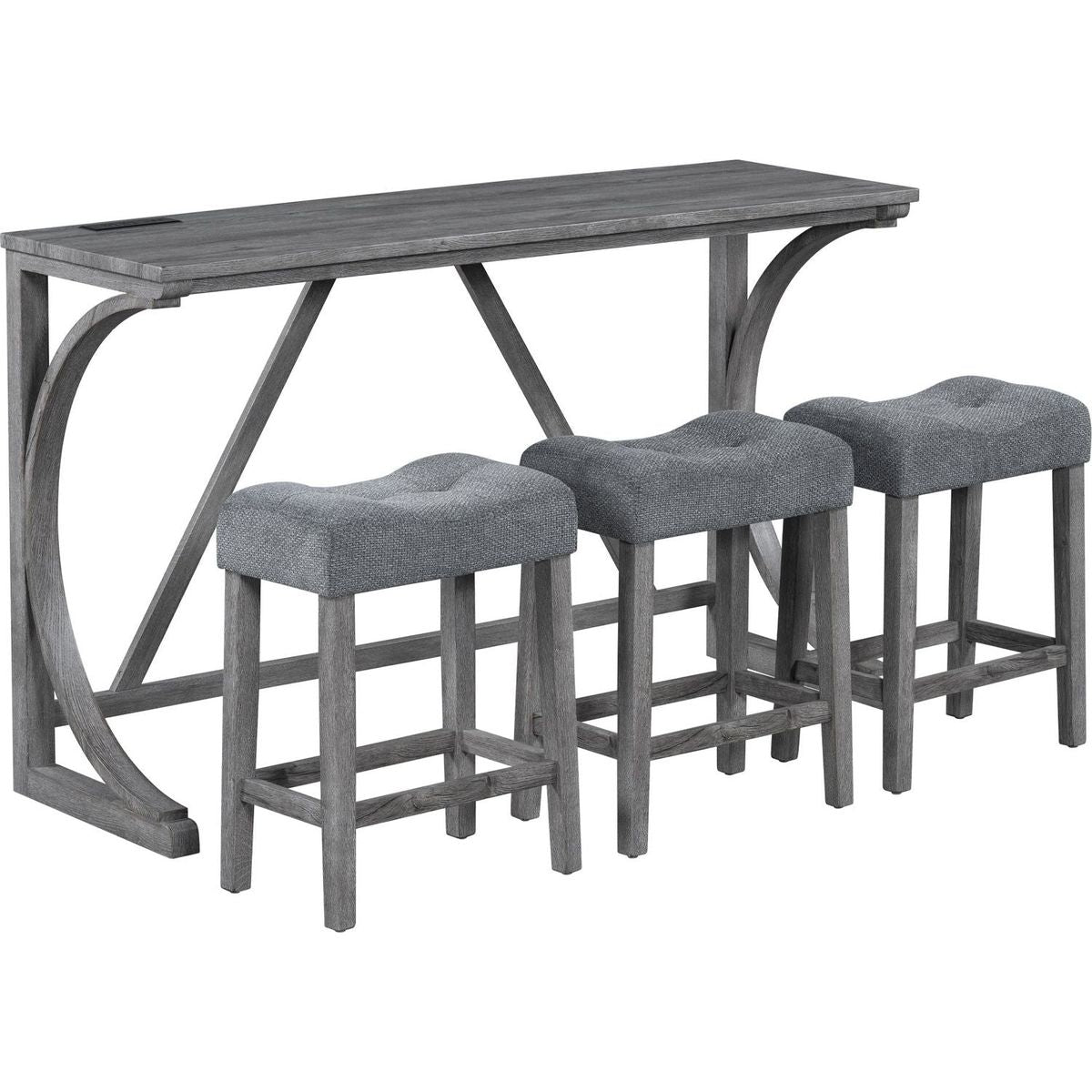 Bar Table Set with Power Outlet, Bar Table and Chairs Set, 4 Piece Dining Table Set, Industrial Breakfast Table Set, for Living Room, Dining Room, Game Room