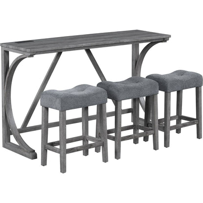 Bar Table Set with Power Outlet, Bar Table and Chairs Set, 4 Piece Dining Table Set, Industrial Breakfast Table Set, for Living Room, Dining Room, Game Room