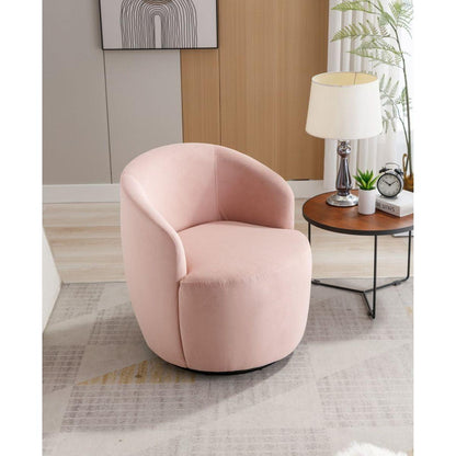 Velvet Fabric Swivel Accent Armchair Barrel Chair With Black Powder Coating Metal Ring,Pink