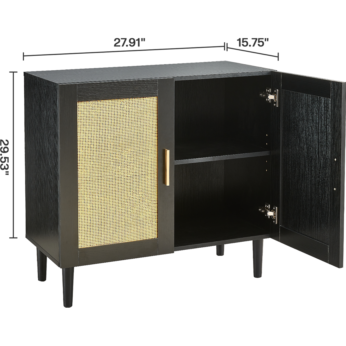 Side panel buffet cabinet with natural rattan door, rattan storage cabinet with adjustable shelves, side panel and buffet with storage space, modern console cabinet in bedroom and living room - Streamdale Furniture