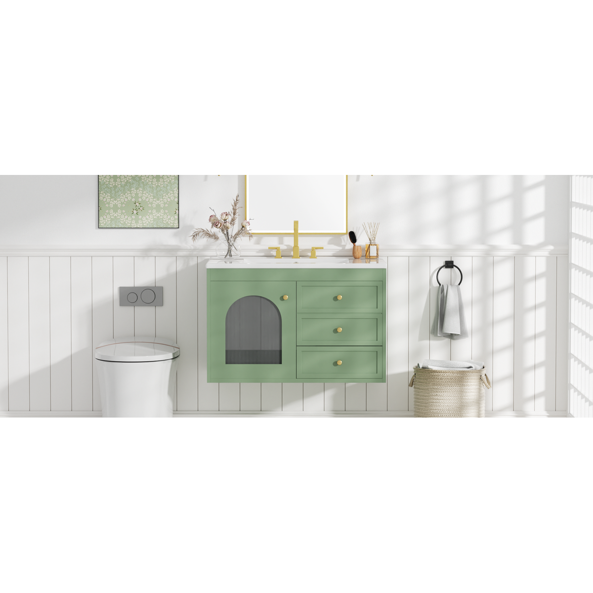 30x18x19.6 Inches Elegant Floating Bathroom Vanity Sink and Cabinet Combo - 1 Door and 2 Drawers