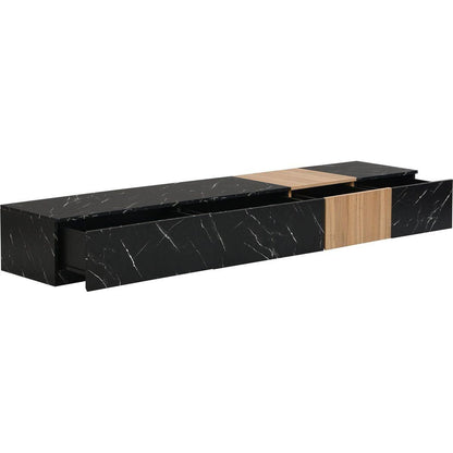 TV Stand with Faux Marble and Walnut Wood Grain Finish for TVs up to 88", Modern Free-Combination Entertainment Center with 4 Storage Drawers for Living Room, Black