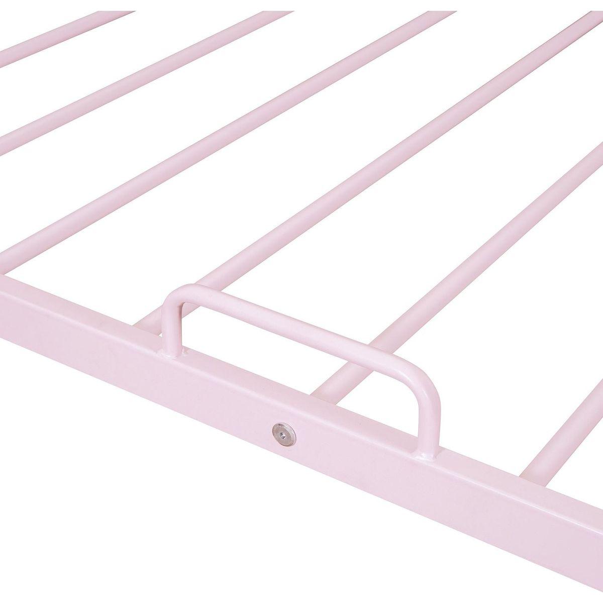 Full Size Metal House Bed with Twin Size Trundle, Pink