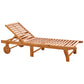 Outdoor Folding Chaise Lounge Chair Recliner with Wheels, Acacia Wood Frame - Teak Color