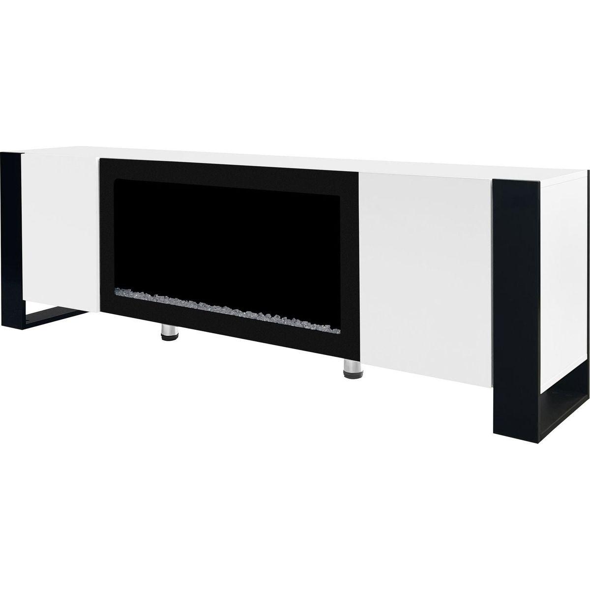 Modern TV Stand with 34.2" Non-heating Electric Fireplace, High Gloss Entertainment Center with 2 Cabinets, Media Console for TVs up to 78", White