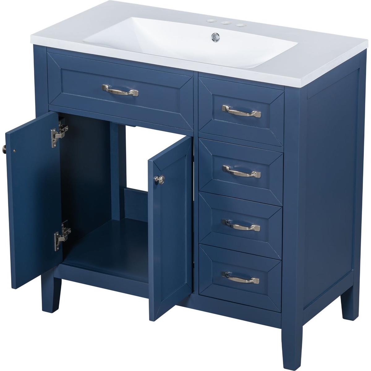 36" Bathroom Vanity with Sink Combo, Blue Bathroom Cabinet with Drawers, Solid Frame and MDF Board