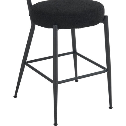 Set of 2 modern teddy fabric upholstered bar stools - Metal base high stool - Suitable for kitchen, dining and living room - Black - Stylish and comfortable island seating