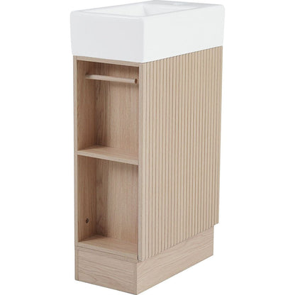 18.6" Bathroom Vanity with Sink, Bathroom Vanity Cabinet with Two-tier Shelf, Left or Right Orientation, Natural