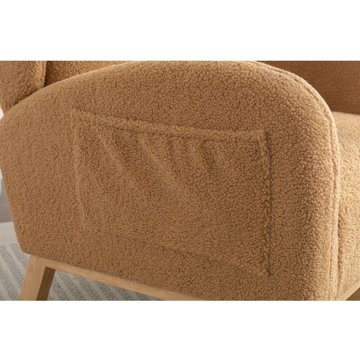 Teddy Fabric Rocking Chair With Packet Wood Legs,Khaki