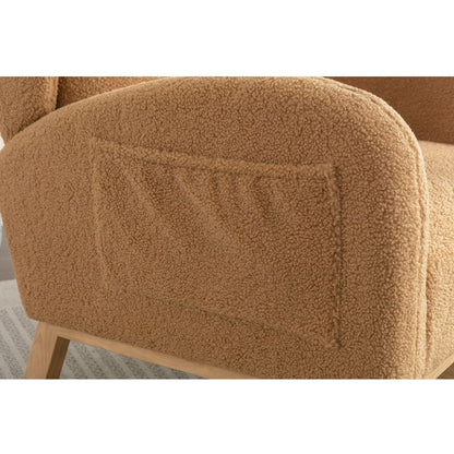 Teddy Fabric Rocking Chair With Packet Wood Legs,Khaki