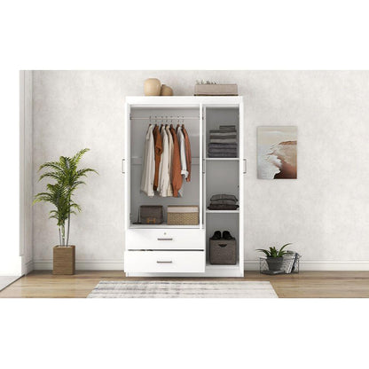 3-Door Wardrobe with 2 Drawers, White
