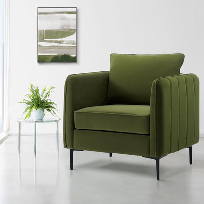 Accent Chair for Living Room, Velvet Comfy Single Sofa Chair Mid-Century Modern Armchair with 1 Pillow and Metal Legs for Bedroom Office Reading