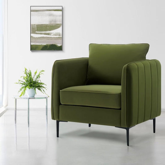 Accent Chair for Living Room, Velvet Comfy Single Sofa Chair Mid-Century Modern Armchair with 1 Pillow and Metal Legs for Bedroom Office Reading