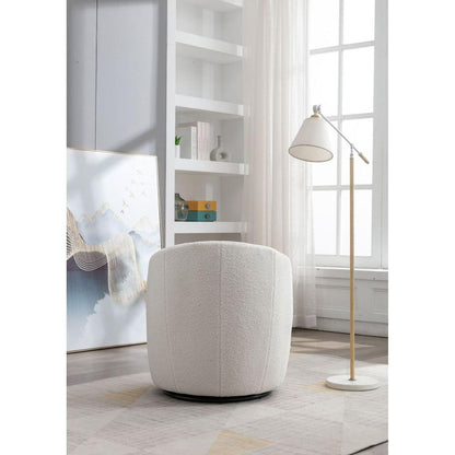 Teddy Fabric Swivel Accent Armchair Barrel Chair With Black Powder Coating Metal Ring,Ivory White