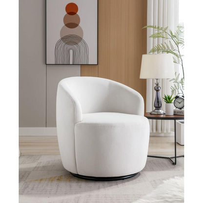 Velvet Fabric Swivel Accent Armchair Barrel Chair With Black Powder Coating Metal Ring,White