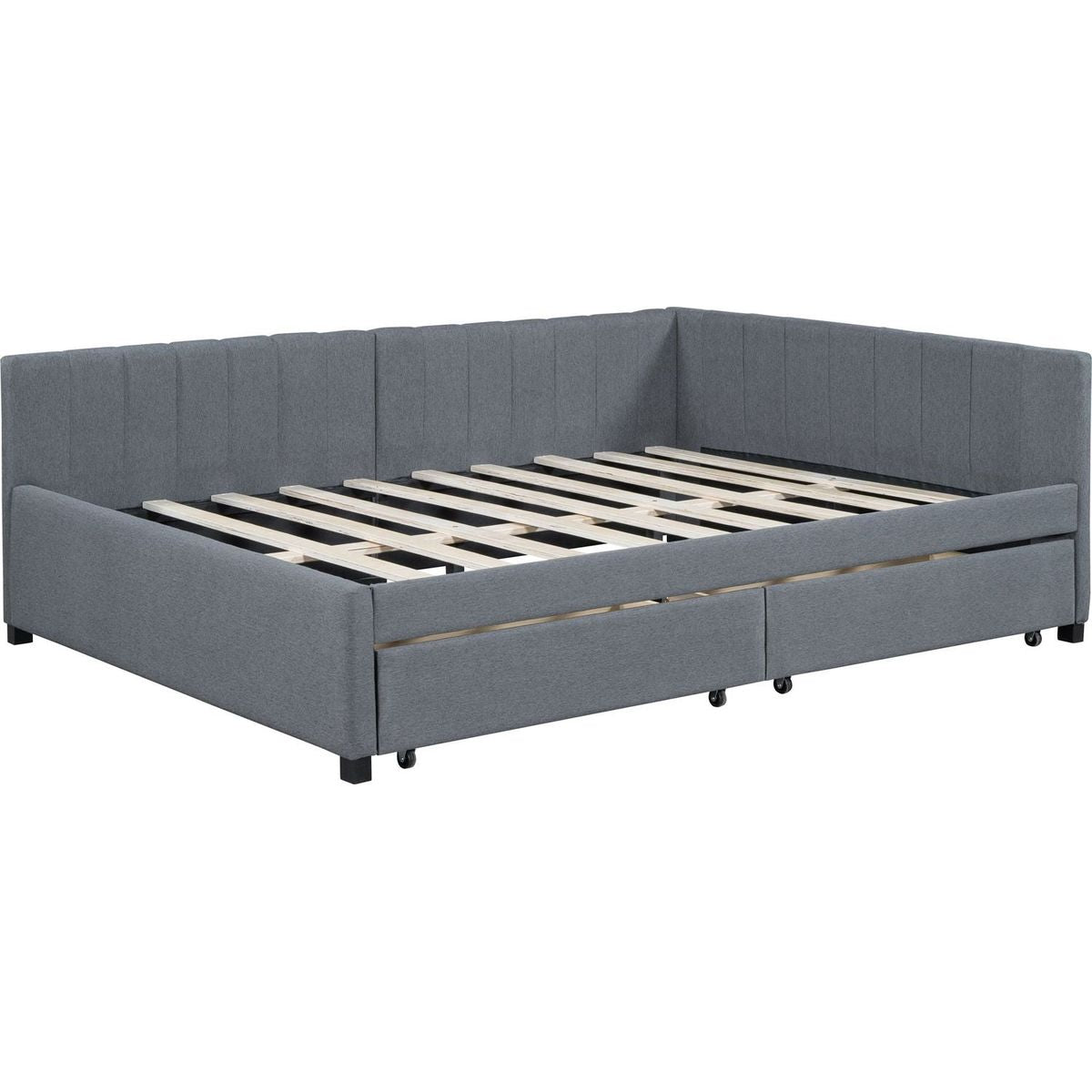 Full Size Upholstered Daybed with 2 Storage Drawers Sofa Bed Frame No Box Spring Needed, Linen Fabric (Gray)