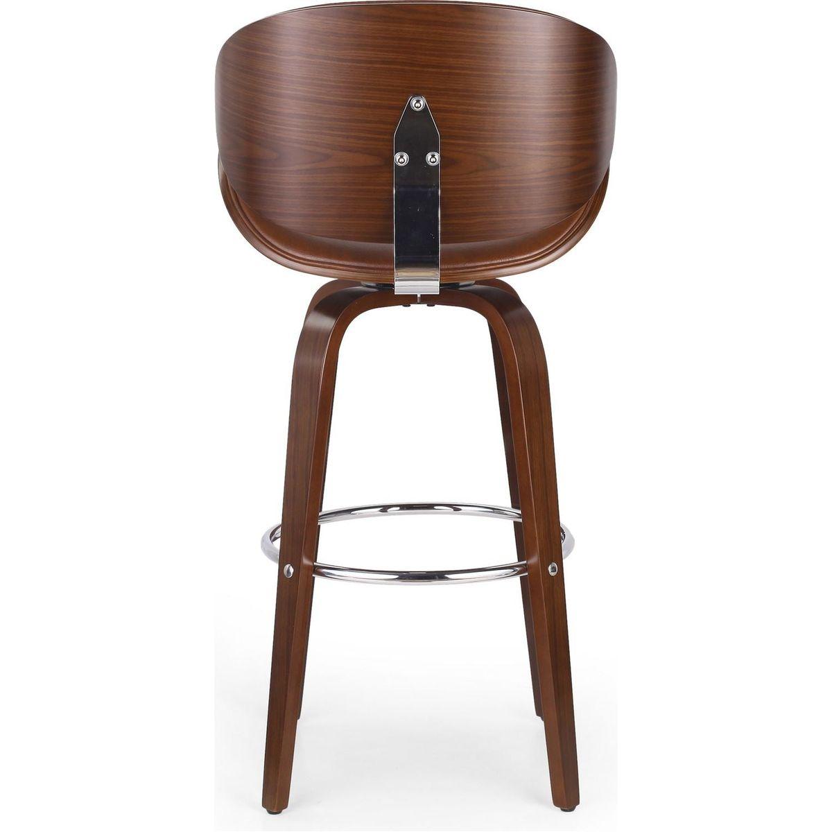 30" Mid-Century Modern Upholstered Swivel Barstool, Walnut + Cognac