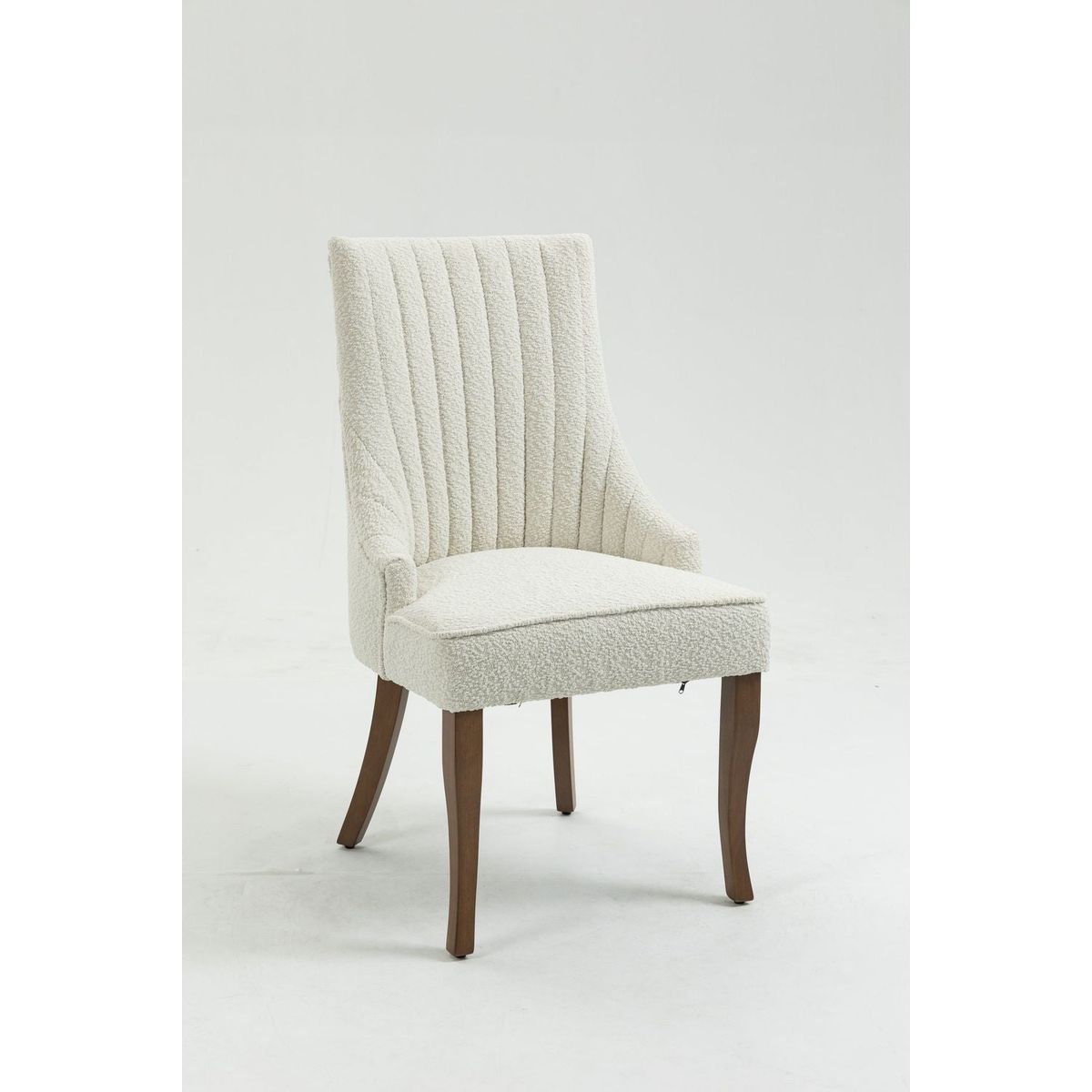 Exquisite White Boucle Upholstered Strip Back Dining Chair with Solid Wood Legs 2 Pcs