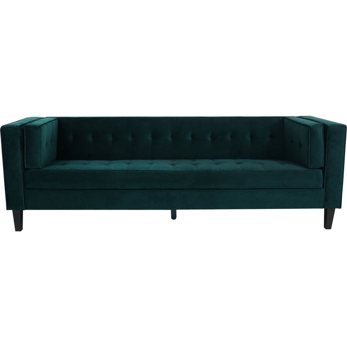 3-Seater Sofa, Upholstered Tufted Coach, Velvet Sofa, Green
