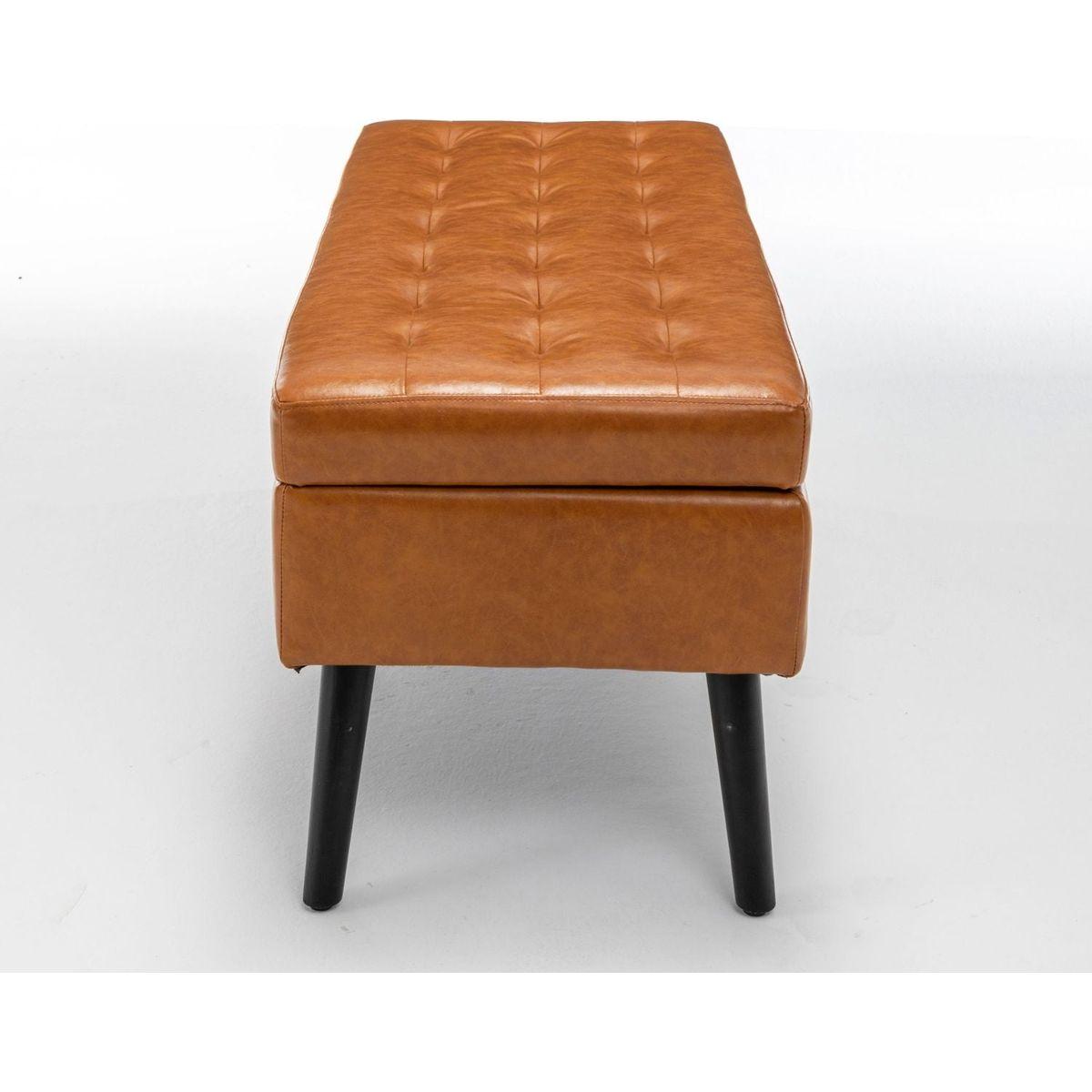 Storage Bench with Storage Bench for Bedroom End of Bed Bench Foot of Bed Bench Entryway Bench Storage Ottoman Bench 43.3" W x 17.7" Brown Leather Bench