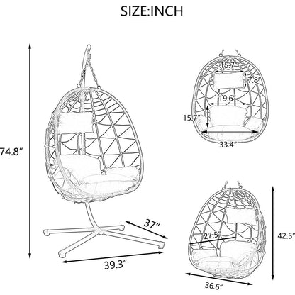 Egg Chair with Stand Indoor Outdoor Swing Chair Patio Wicker Hanging Egg Chair Hanging Basket Chair with Stand for Bedroom Living Room Balcony