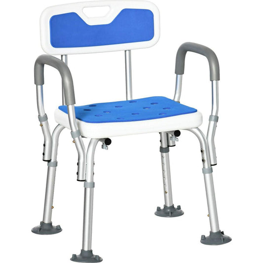 EVA Padded Shower Chair with Arms and Back, Bath Seat with Adjustable Height, Anti-slip Shower Bench for Seniors and Disabled, Tool-Free Assembly, 299lbs