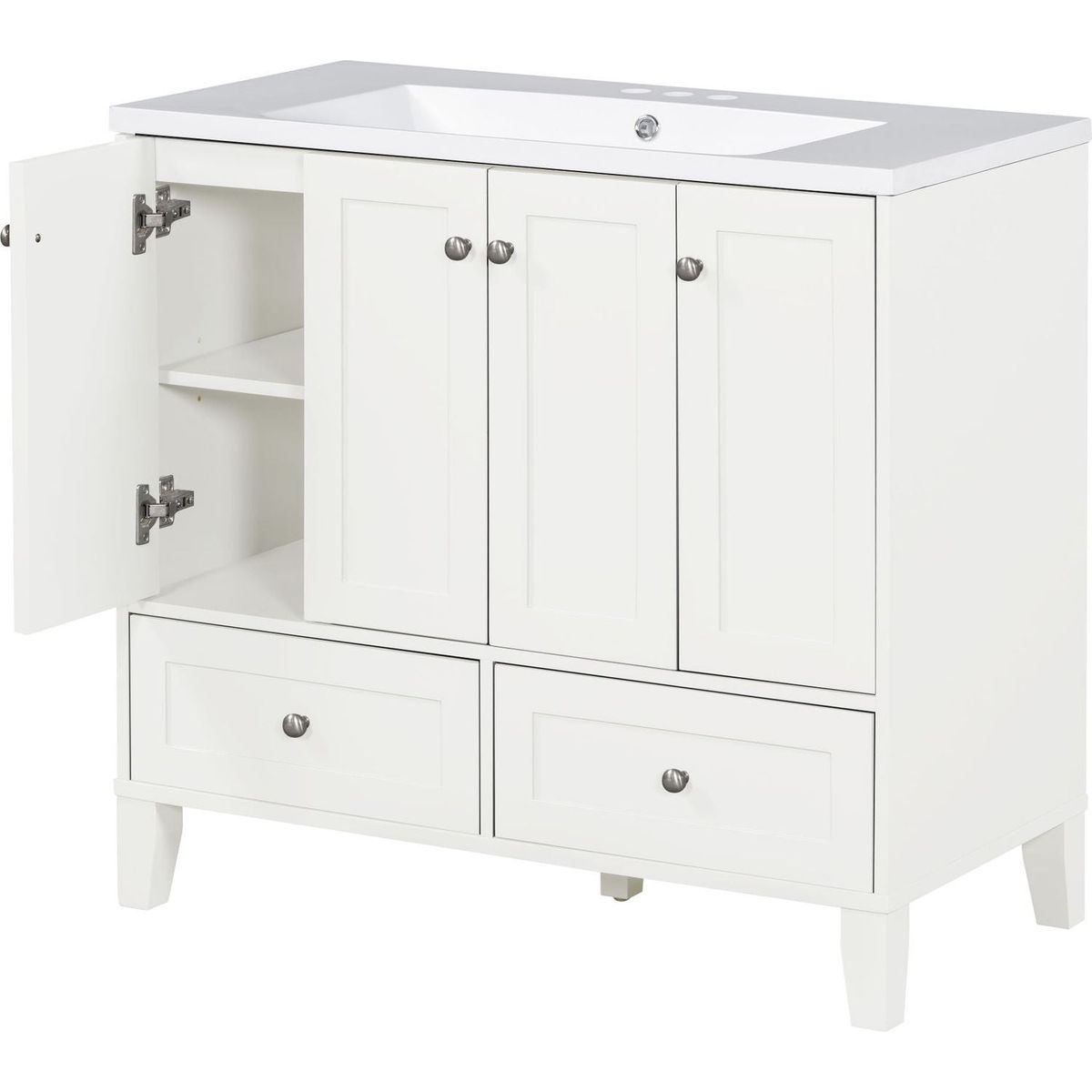 36" Bathroom Vanity with Resin Sink Combo,Solid Wood Frame Bathroom Storage Cabinet, Freestanding Vanity Set with 4 Soft Closing Doors& 2 Drawers